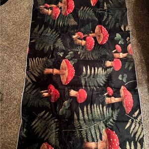 Red Mushroom Pattern Rug- Black Background